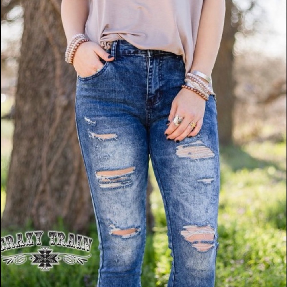 CRAZY TRAIN MEDIUM WASH DENIM SKINNIES
